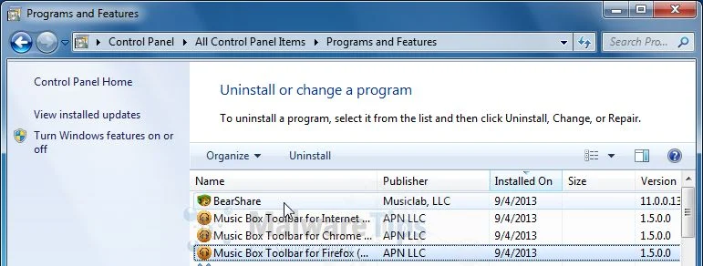 [Image: Uninstall Music Box Toolbar from Windows]