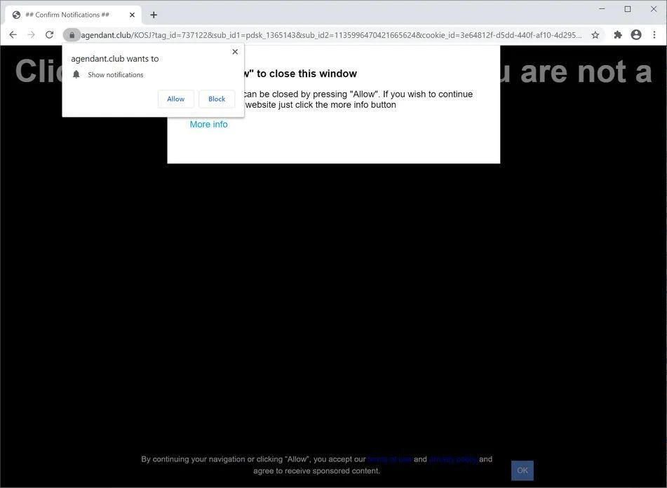 Image: Chrome browser is redirected to Agendant.club