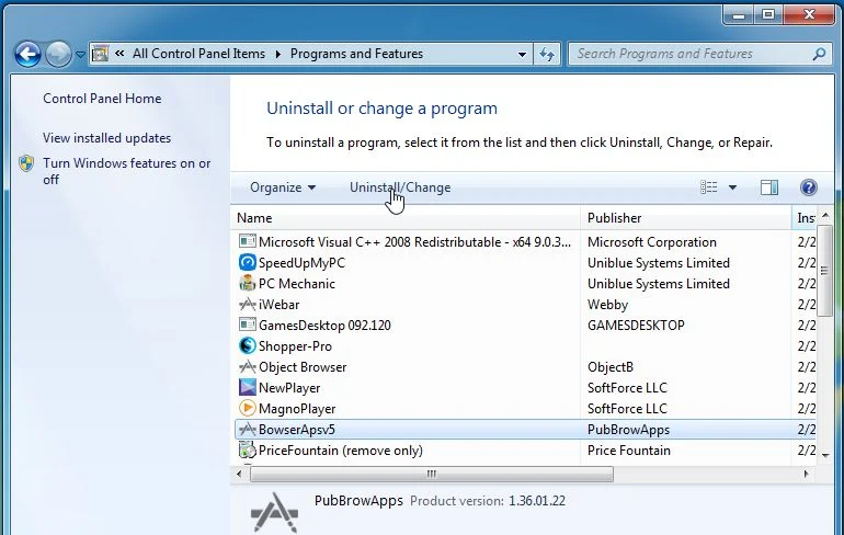 Remove BowserApsv5 from Windows