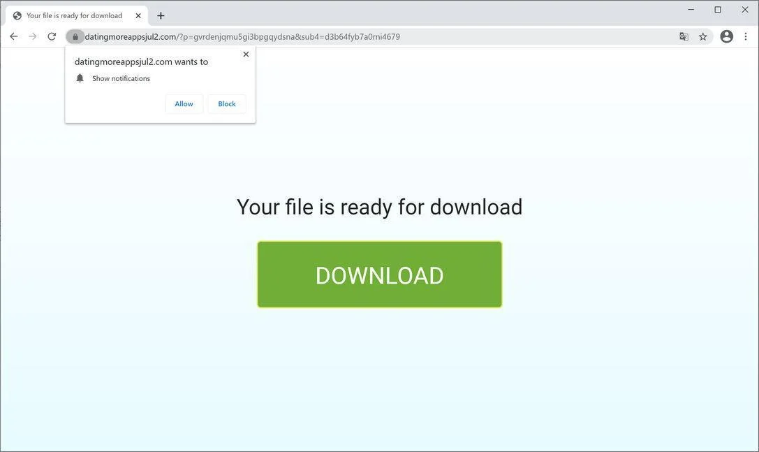 Image: Chrome browser is redirected to Datingmoreappsjul2.com