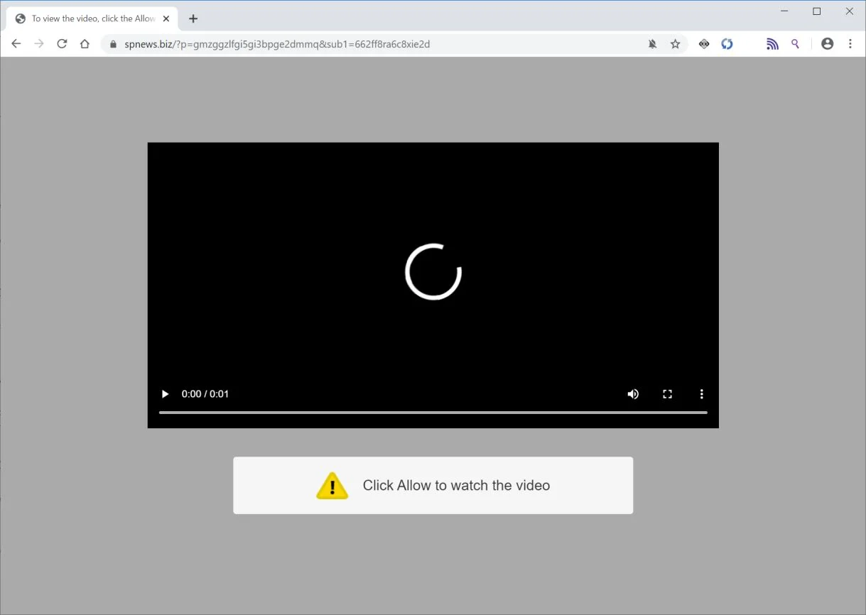 Image: Chrome browser is redirected to Spnews.biz