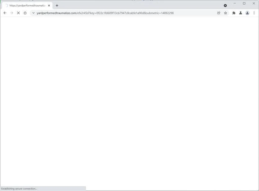 Image: Chrome browser is redirected to Yardperformedtraumatize.com
