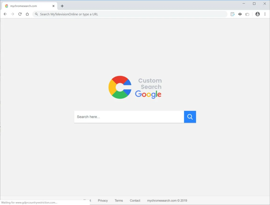 Image: Chrome browser is redirected to Mychromesearch.com
