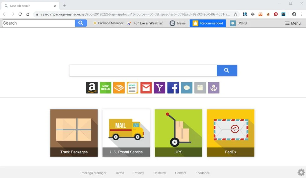  Image: Chrome browser is redirected to the search.hpackage-manager.net site