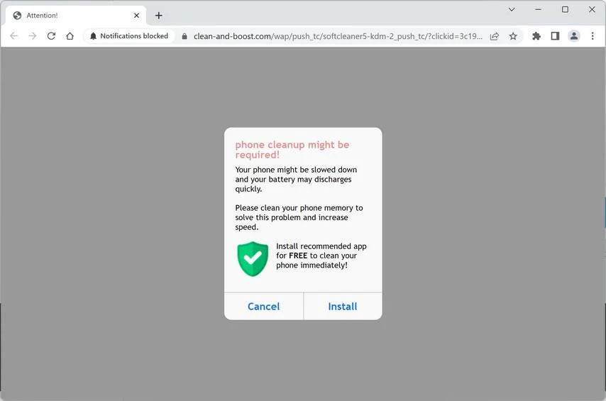 Image: Clean-and-boost.com browser redirect