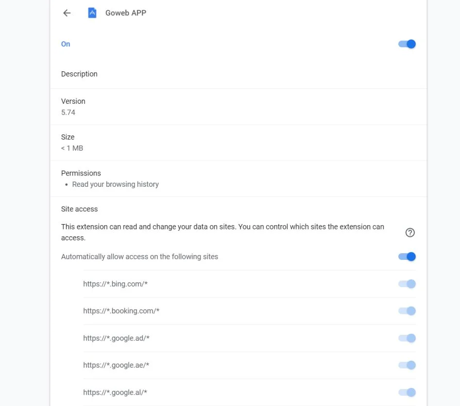 Image: Goweb APP Chrome extension