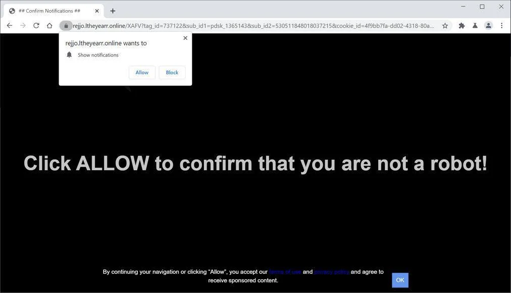 Remove Ltheyearr.online pop-up ads (Virus Removal Guide) 1 Image: Chrome browser is redirected to Ltheyearr.online