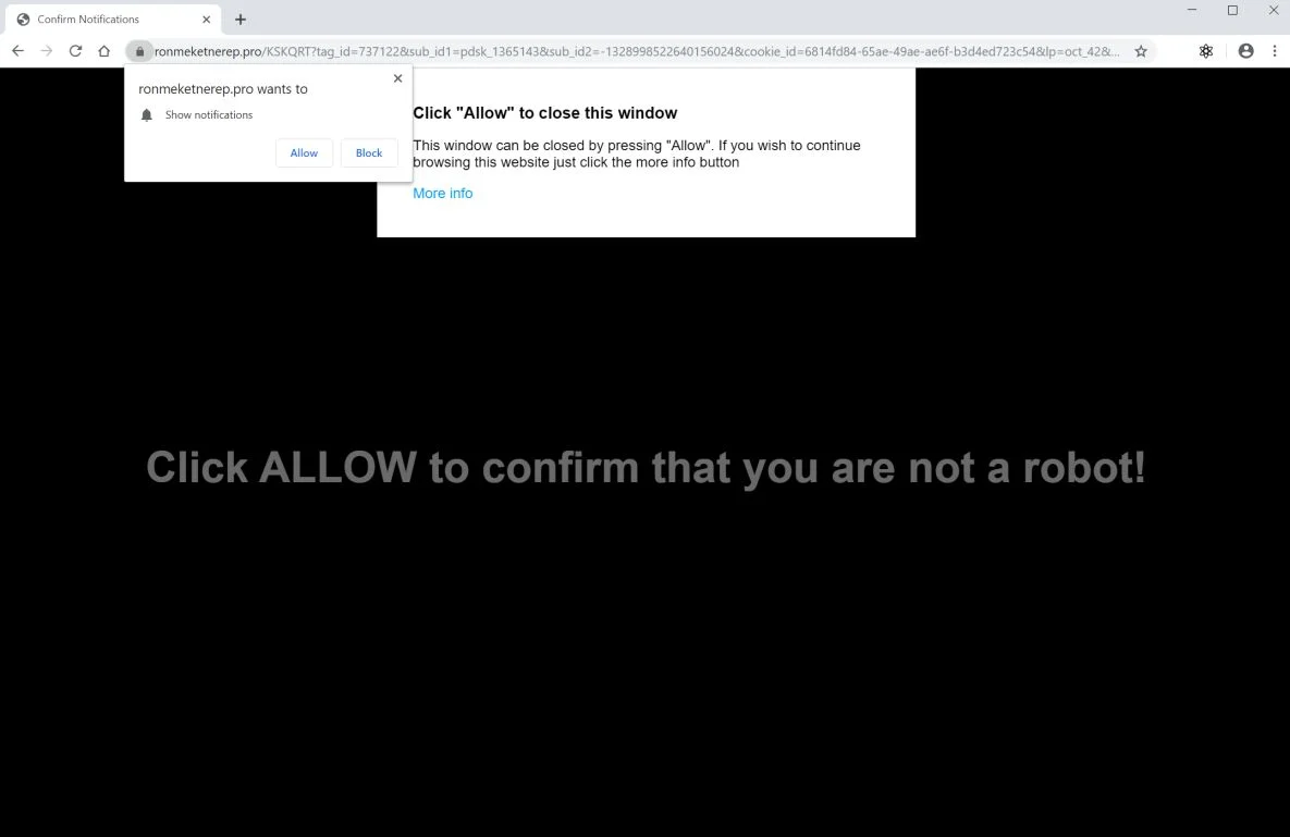 Image: Chrome browser is redirected to Ronmeketnerep.pro