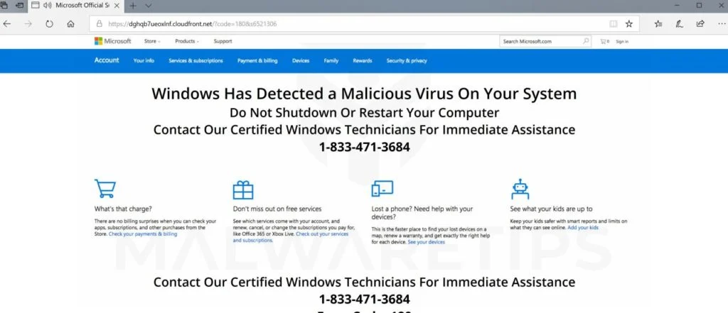 CloudFront.net Pop-up Microsoft Scam