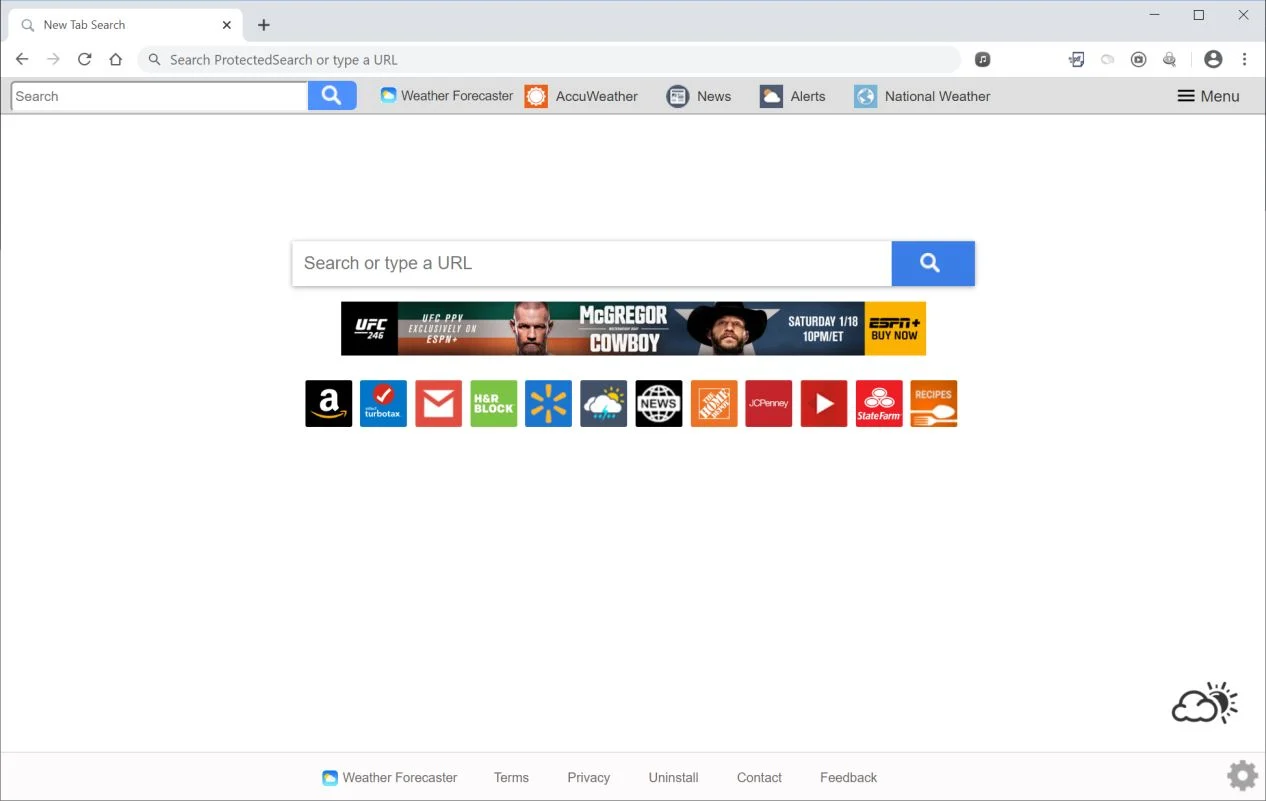 Remove Search.weatherforecastertab.com redirect (Virus Removal Guide) 1 Image: Chrome browser is redirected to search.weatherforecastertab.com