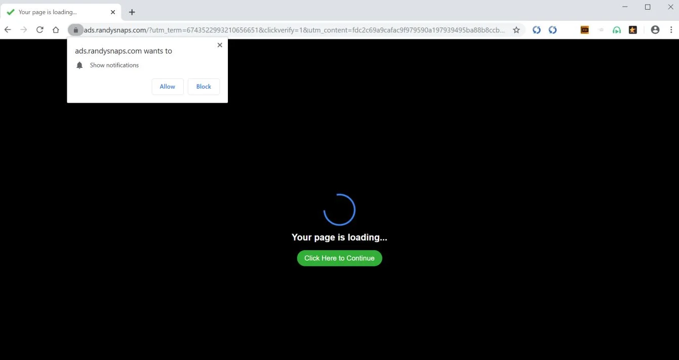 Image: Chrome browser is redirected to Ads.randysnaps.com