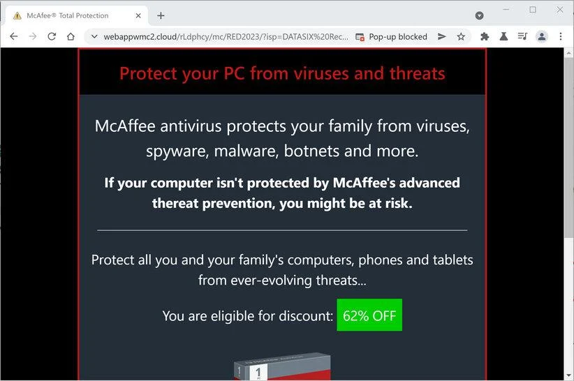  Image: Chrome browser is redirected to Webappwmc2.cloud