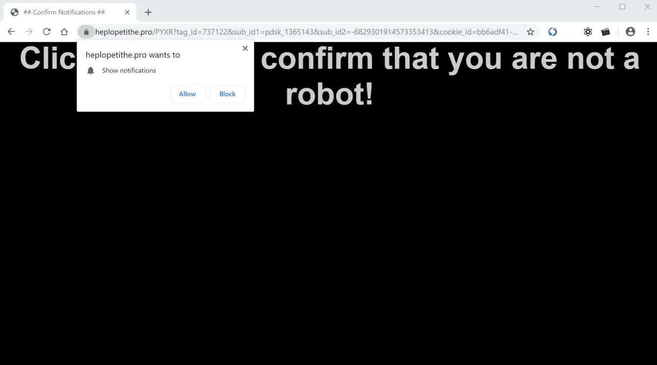 How to remove Heplopetithe.pro pop-up ads (Virus Removal Guide) 1 Image: Chrome browser is redirected to Heplopetithe.pro