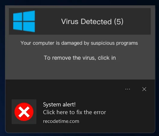 Image: Fake Windows Defender Pop-up Alert