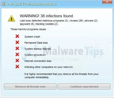 [Image: AVASoft Antivirus Professional Warning]