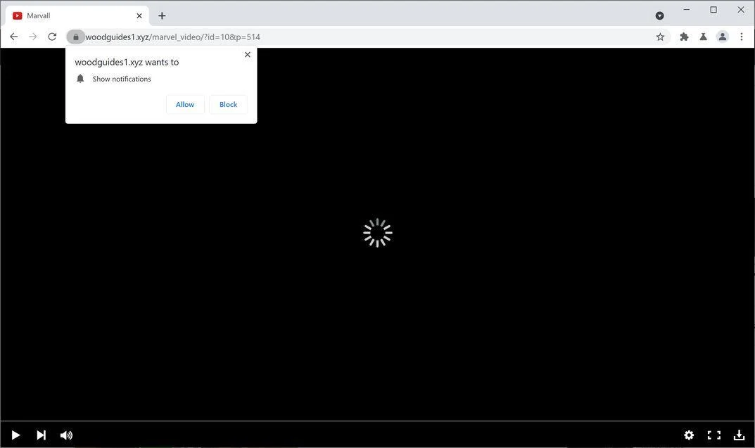 Image: Chrome browser is redirected to Woodguides1.xyz