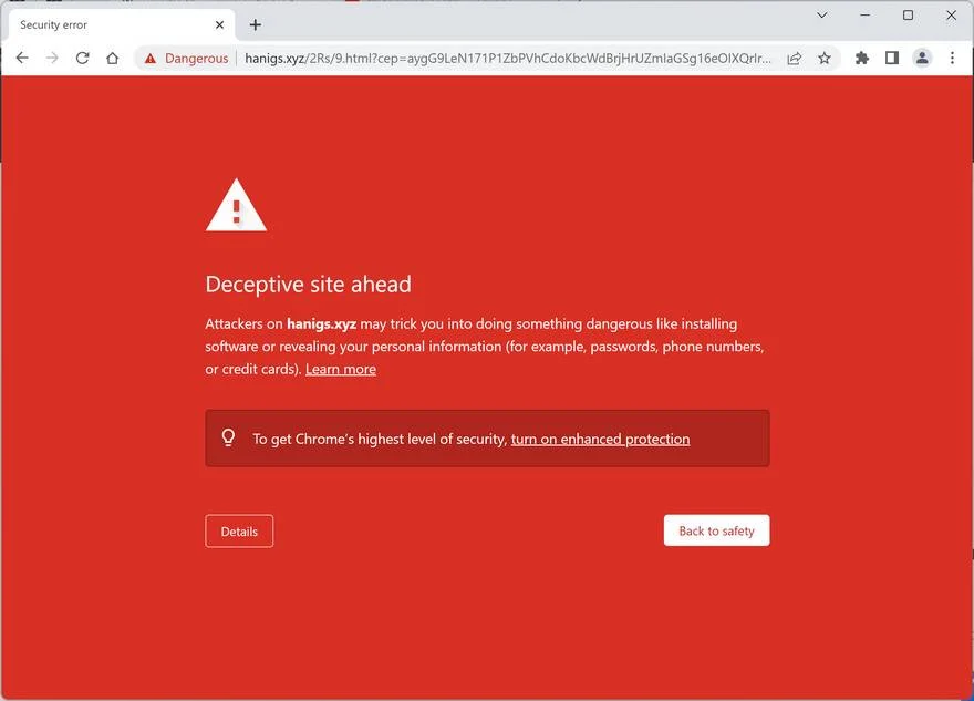 Image: Hanigs.xyz Fake Antivirus Scan