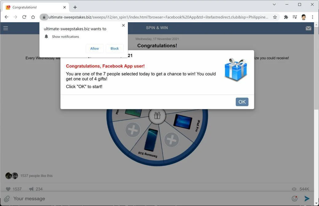 Remove Ultimate-sweepstakes.biz pop-up ads (Virus Removal Guide) 1 Image: Chrome browser is redirected to Ultimate-sweepstakes.biz