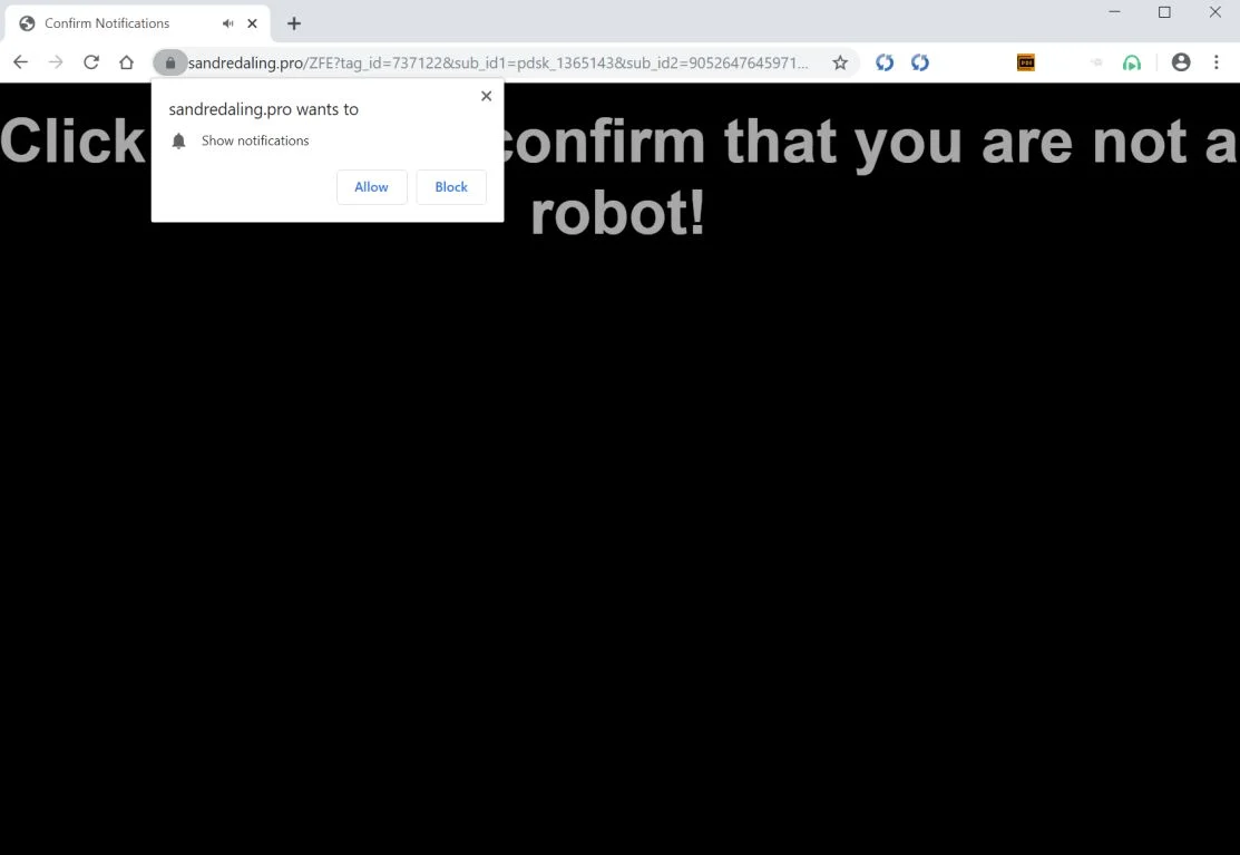Image: Chrome browser is redirected to Sandredaling.pro