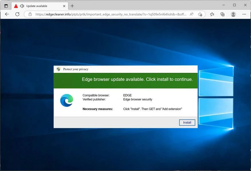 Image: Edgecleaner.info browser redirect