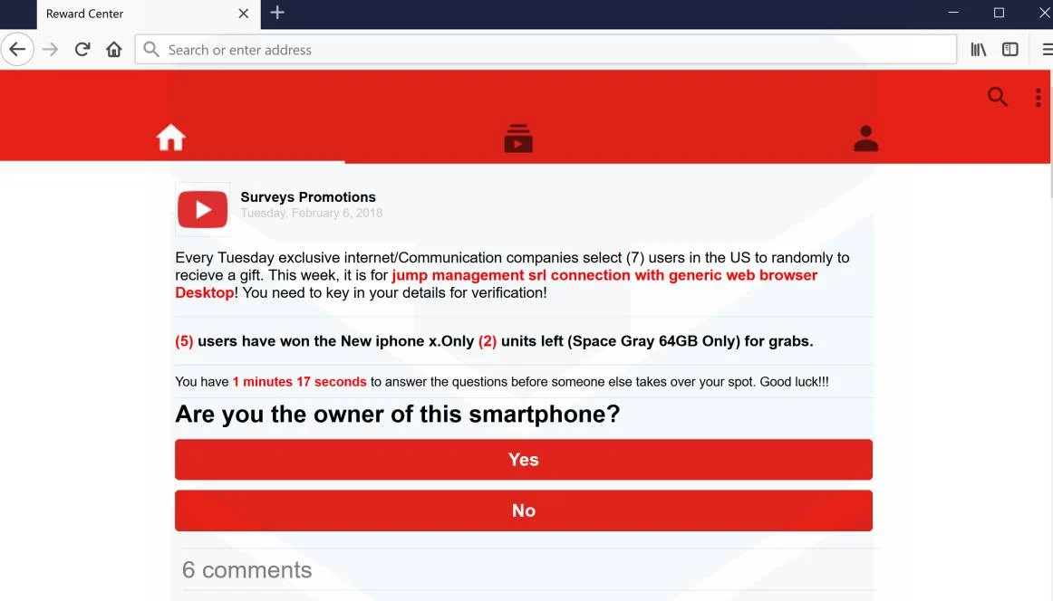 Reward Center pop-up ads virus