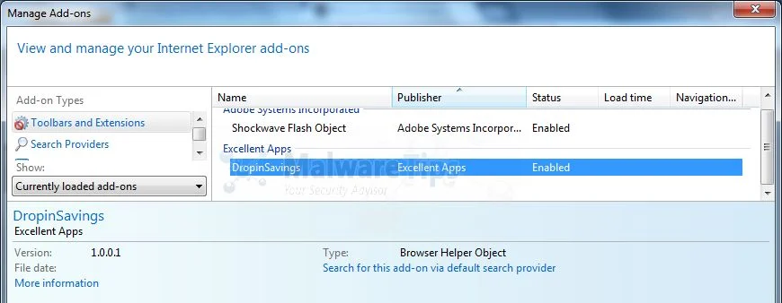 [Image: DropInSavings Internet Explorer add-ons]