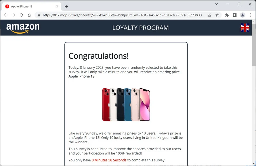 Image: Mopshit.live Fake Amazon Survey