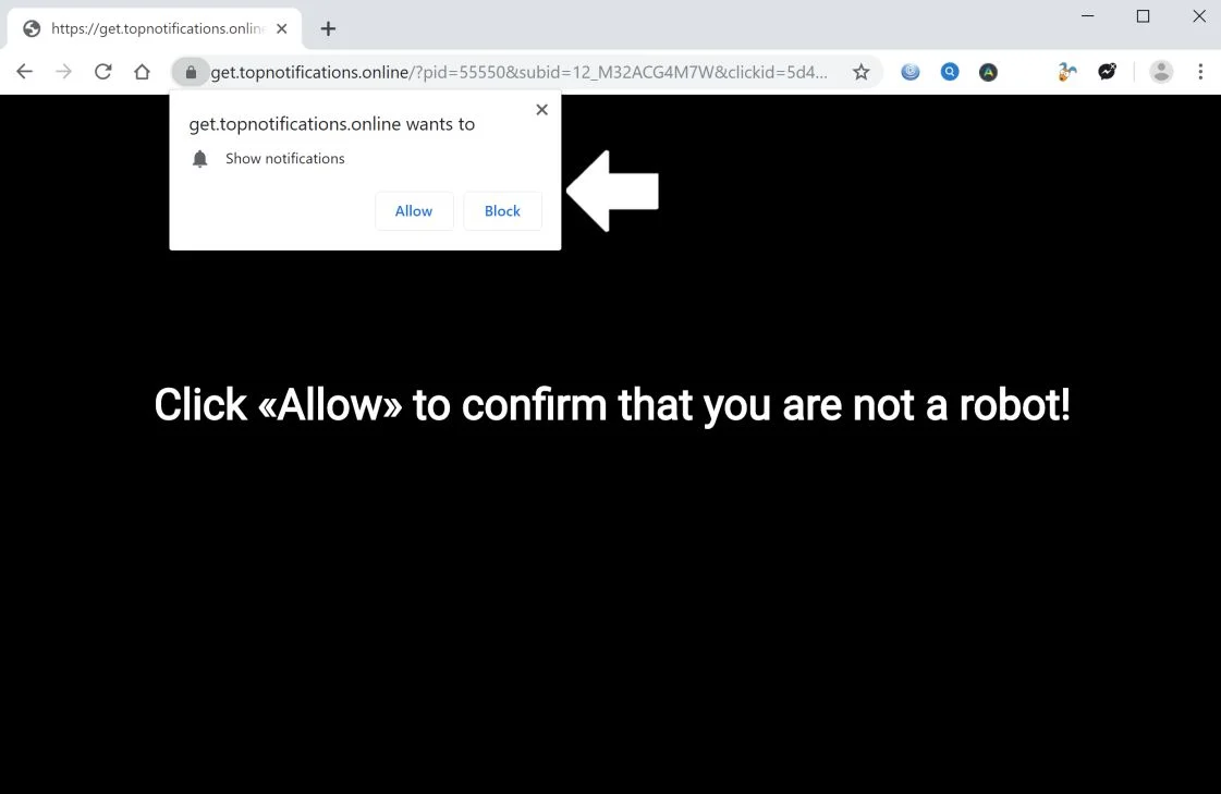 Image: Chrome browser is redirected to Get.topnotifications.online