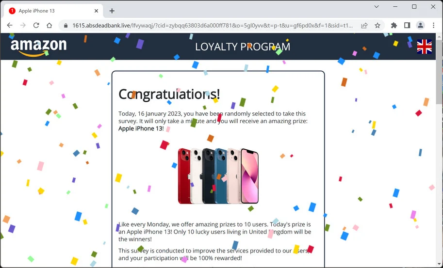 Image: Absdeadbank.live Fake Amazon Survey