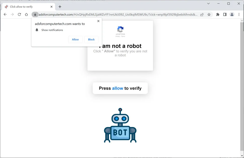 Remove Adsforcomputertech.com Pop-up Ads (Virus Removal Guide) 1 Image: Chrome browser is redirected to Adsforcomputertech.com
