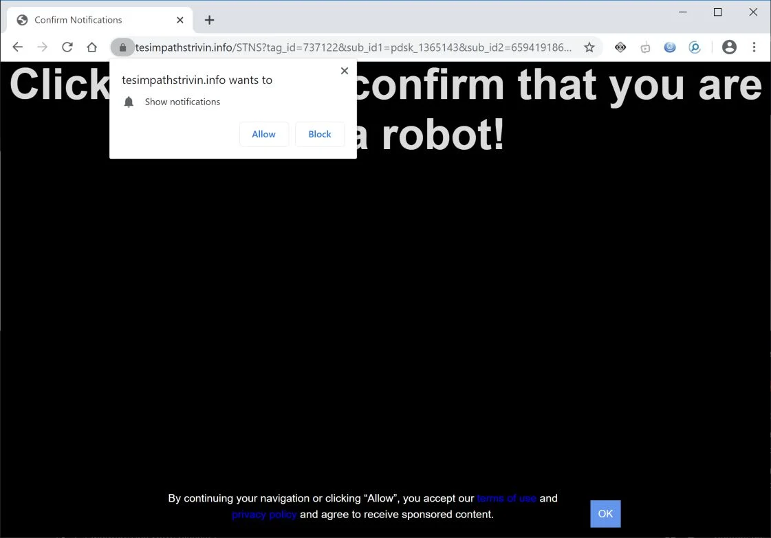 How to remove Tesimpathstrivin.info pop-up ads (Virus Removal Guide) 1 Image: Chrome browser is redirected to Tesimpathstrivin.info