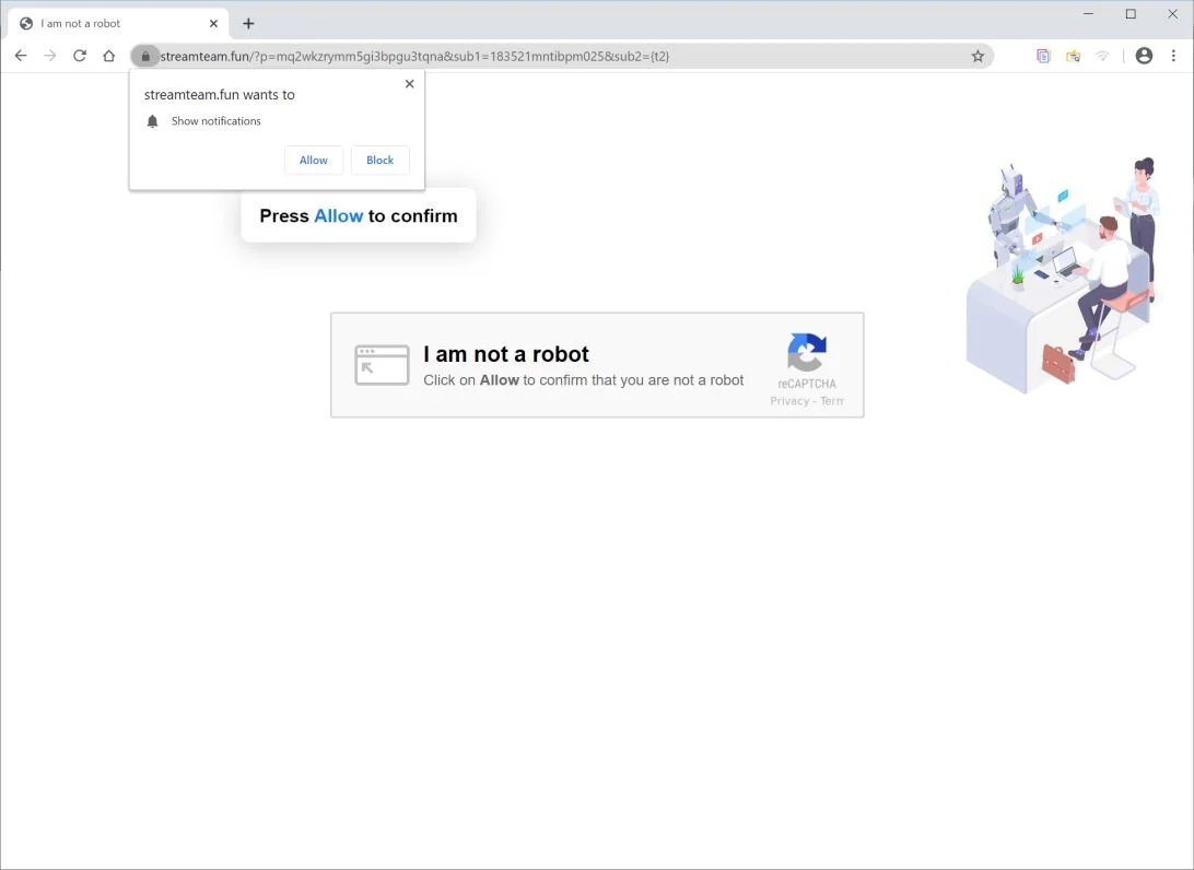 Image: Chrome browser is redirected to Streamteam.fun