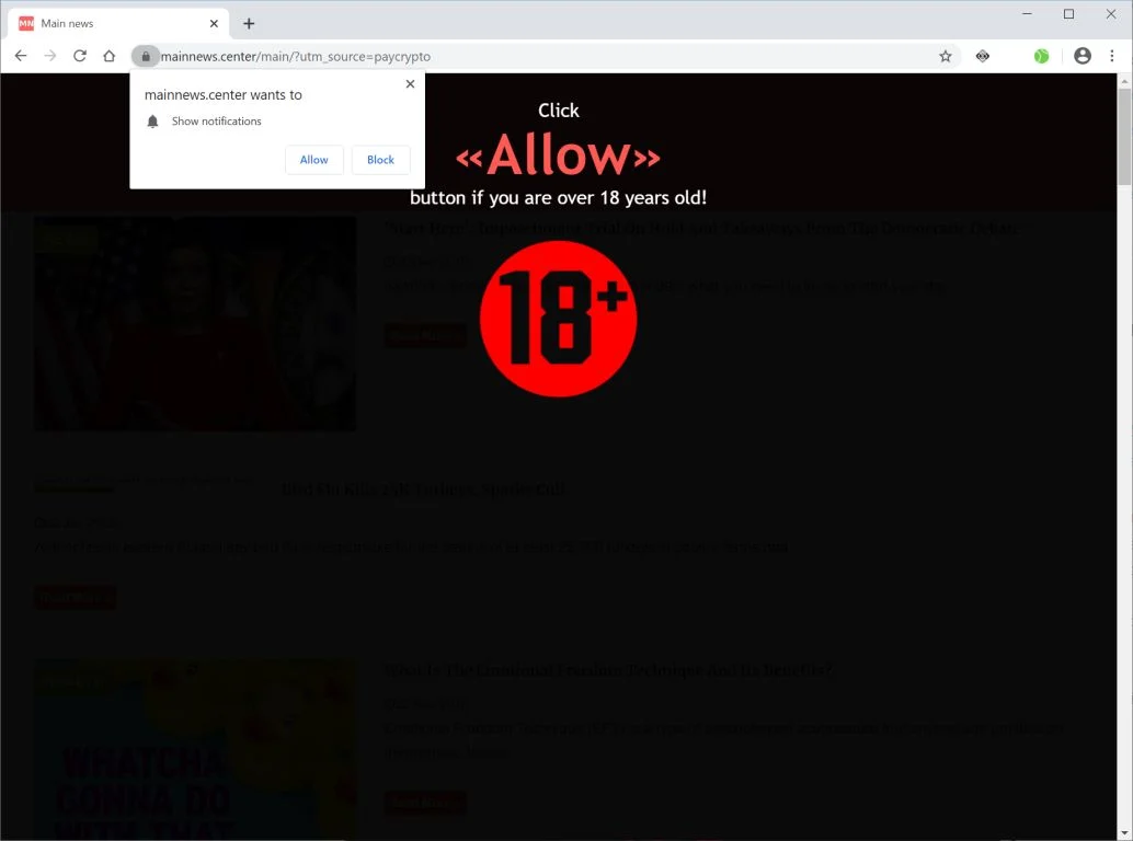 How to remove Mainnews.center pop-up ads (Virus Removal Guide) 1 Image: Chrome browser is redirected to Mainnews.center