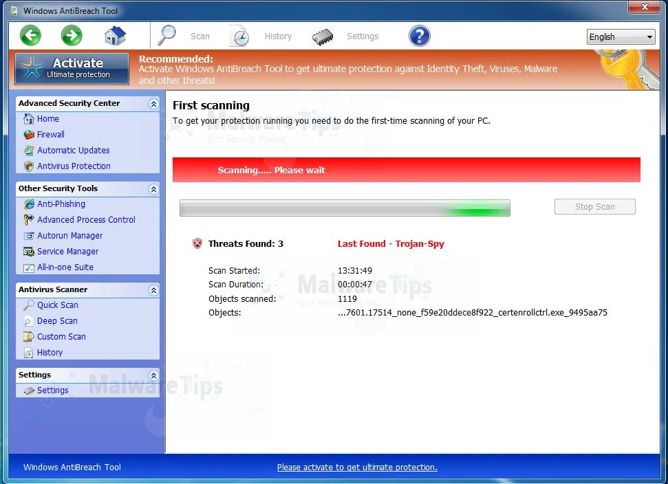Windows AntiBreach Tool virus Picture of Windows AntiBreach Tool virus