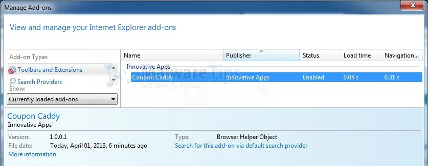 [Image: Coupon Caddy Internet Explorer extension]