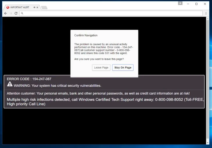 Error Code: 154-247-087 Microsoft Support Scam