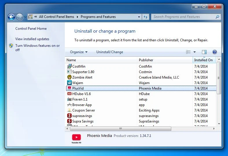 [Image: Uninstall Zombie Alert program from Windows]