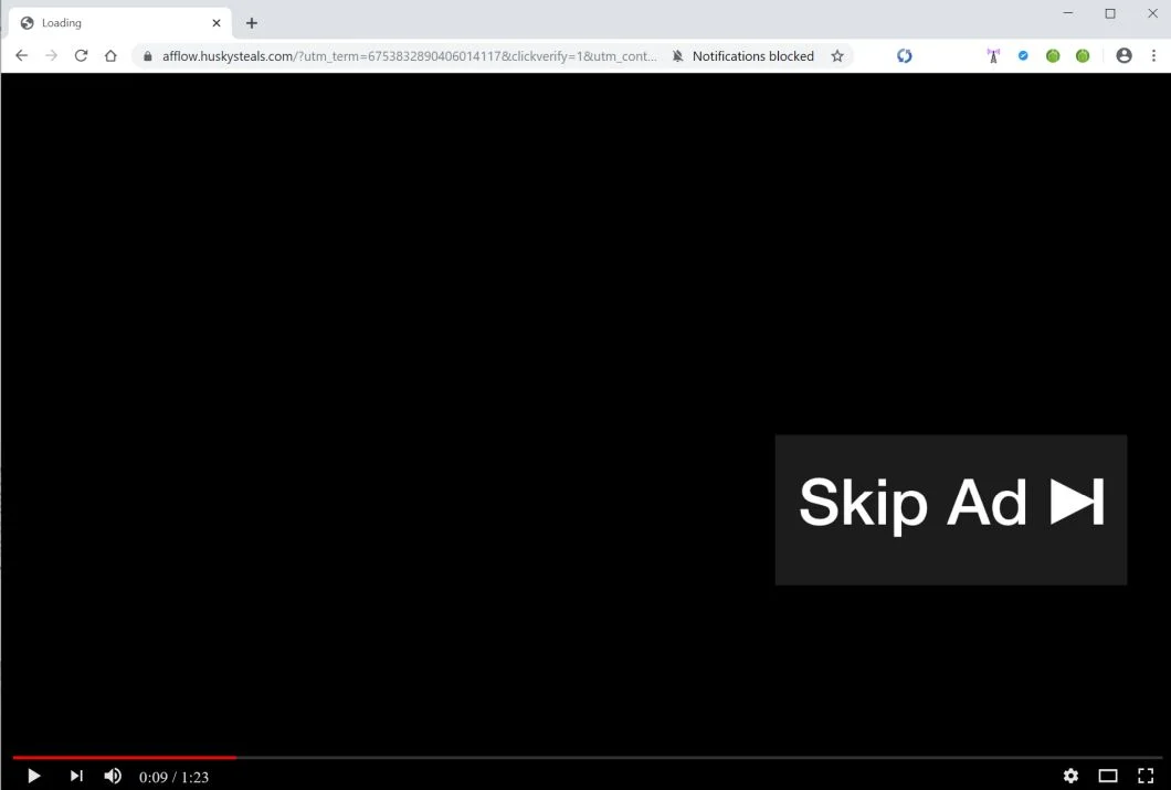 Image: Chrome browser is redirected to Afflow.huskysteals.com