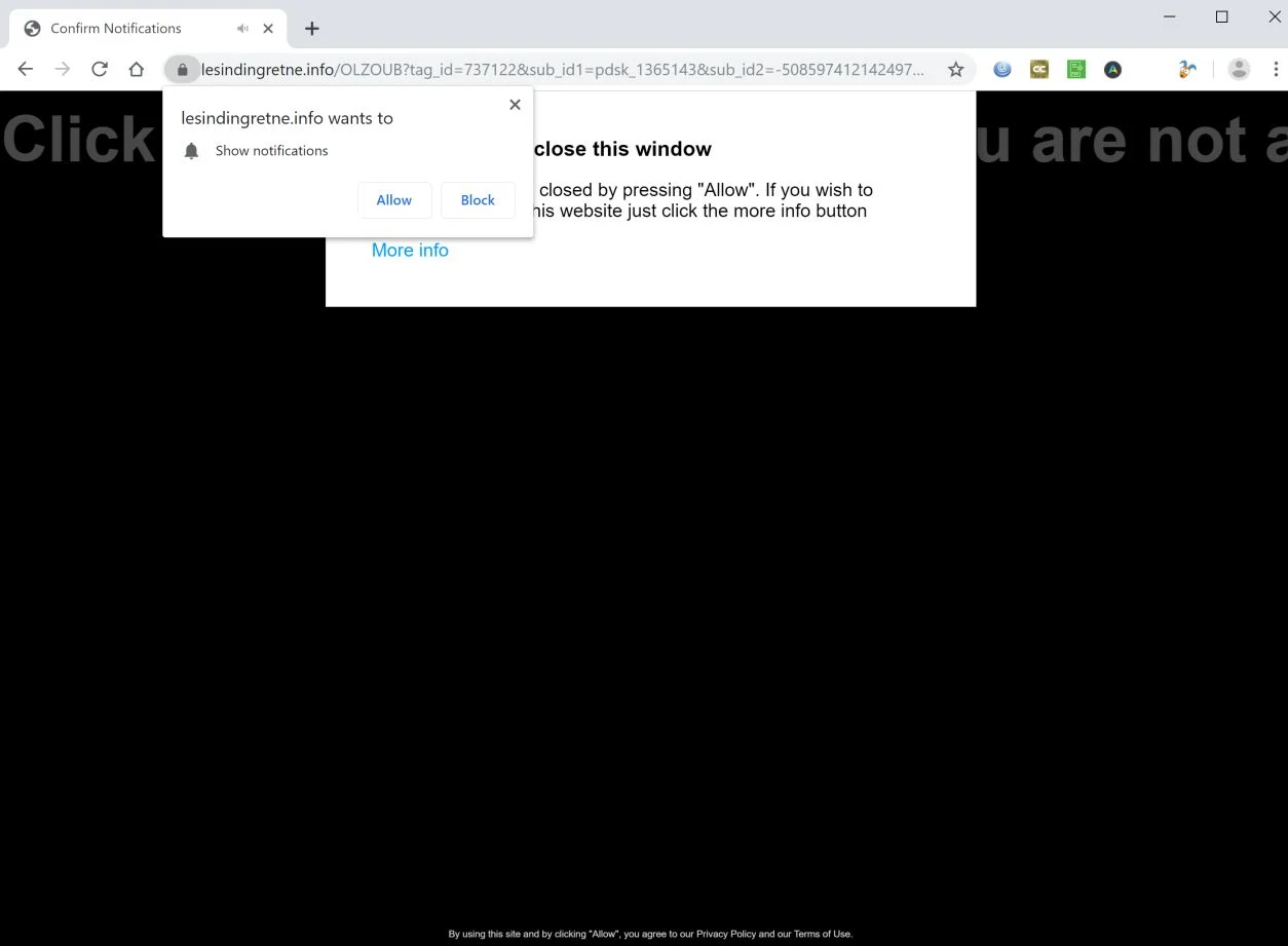 Image: Chrome browser is redirected to Lesindingretne.info