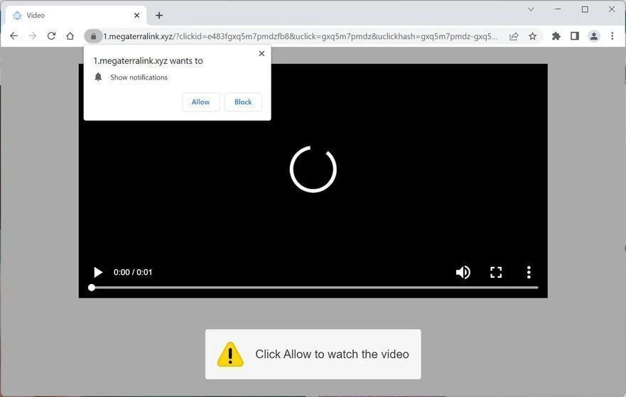 Image: Chrome browser is redirected to Megaterralink.xyz