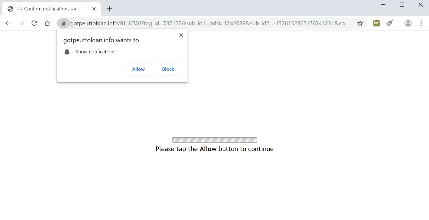 How to remove Gotpeuttoldan.info pop-up ads (Virus Removal Guide) 1 Image: Chrome browser is redirected to Gotpeuttoldan.info