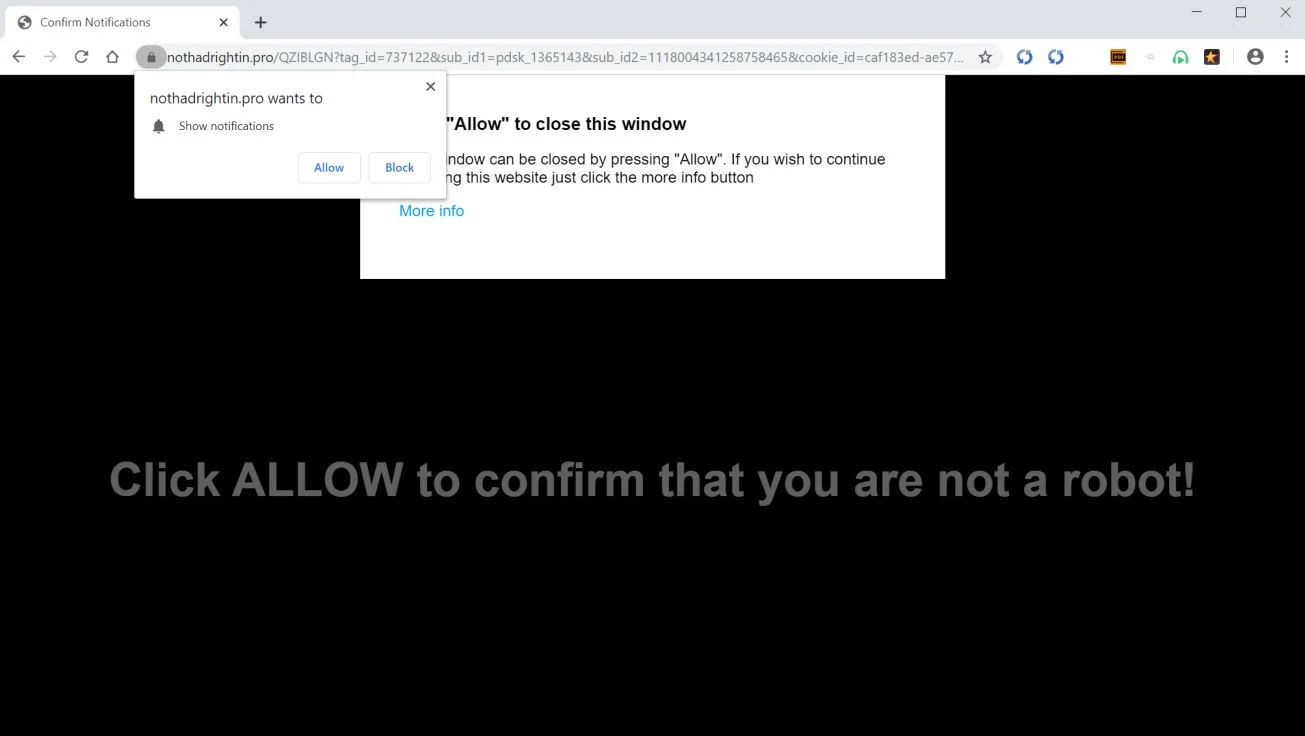 Image: Chrome browser is redirected to Nothadrightin.pro
