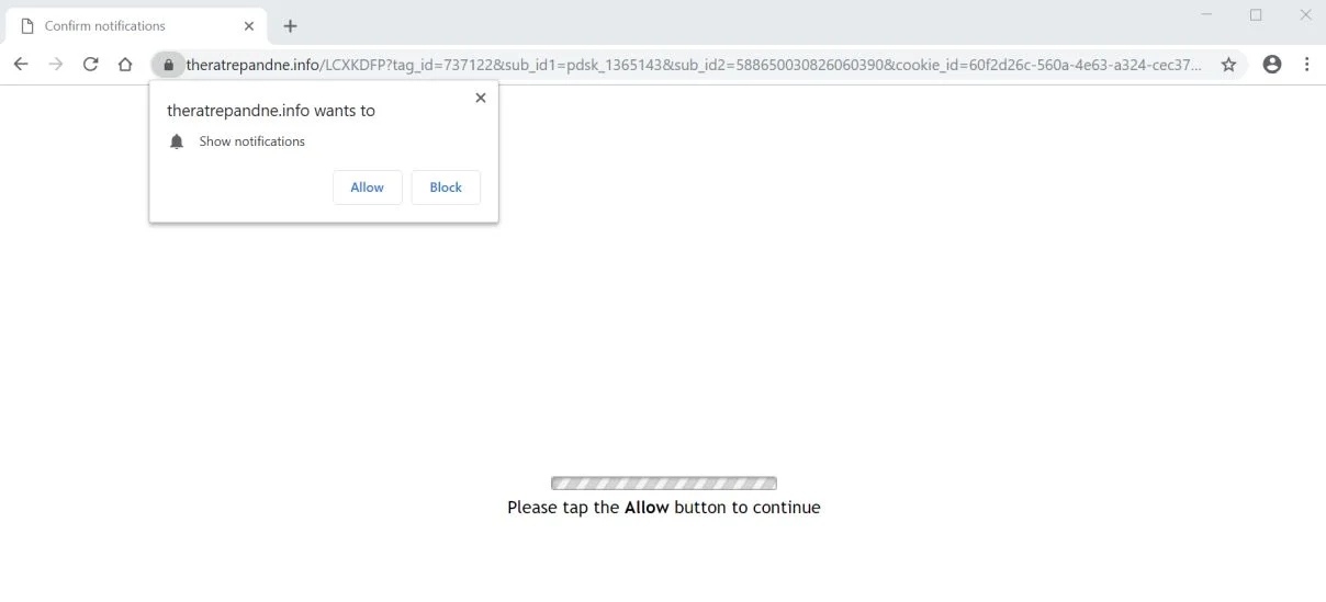 Remove Theratrepandne.info pop-up ads (Virus Removal Guide) 1 Image: Chrome browser is redirected to the Theratrepandne.info site
