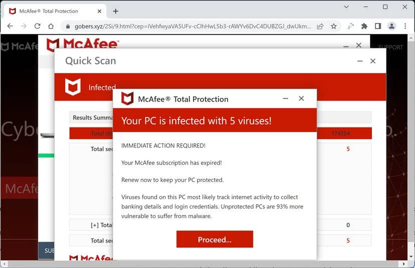Screenshot of Gobers.xyz Fake Antivirus Scan