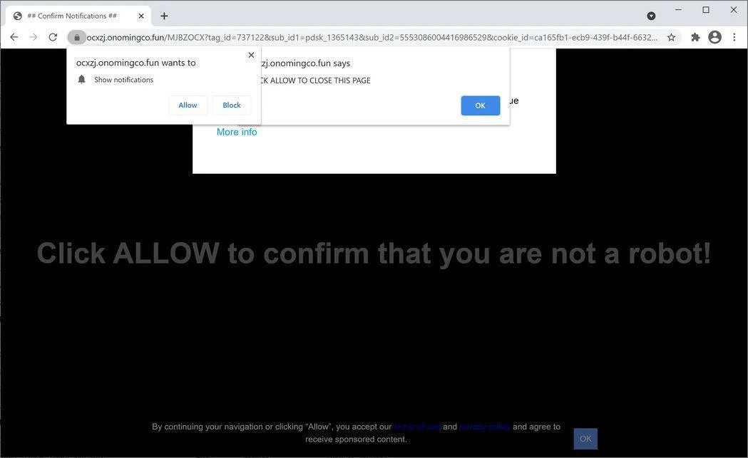 Remove Onomingco.fun pop-up ads (Virus Removal Guide) 1 Image: Chrome browser is redirected to Onomingco.fun