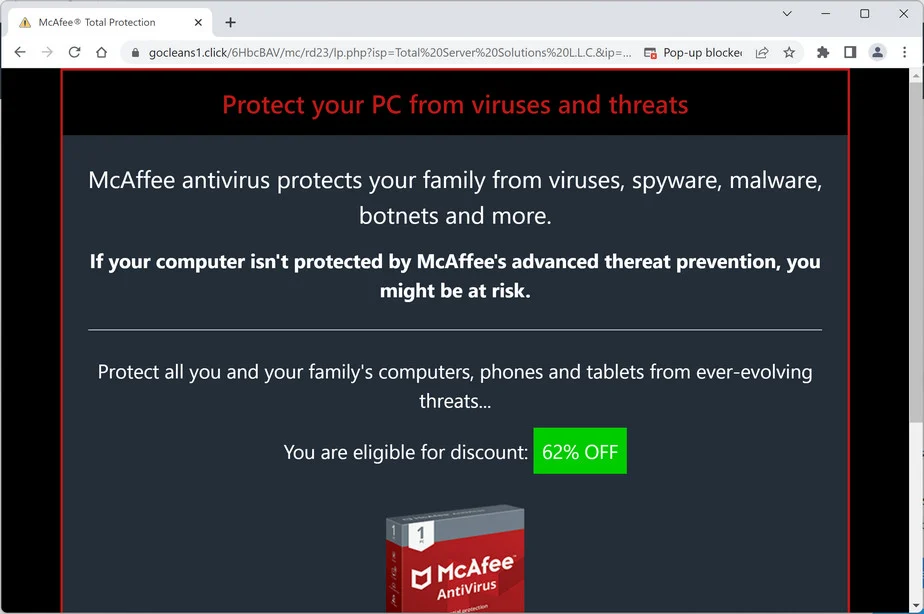 Image: Chrome browser is redirected to Gocleans1.click