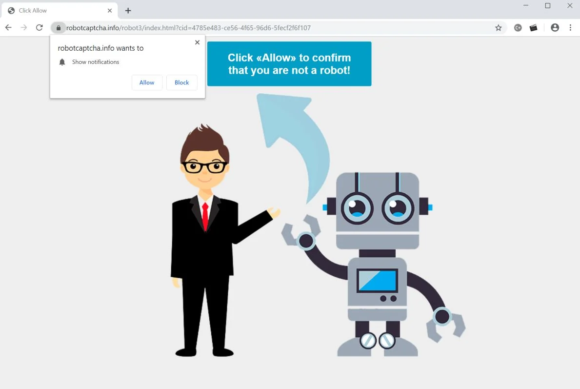 Image: Chrome browser is redirected to the Robotcaptcha.info site