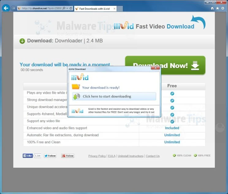 lp.sharelive.net pop-up virus Picture of lp.sharelive.net pop-up virus