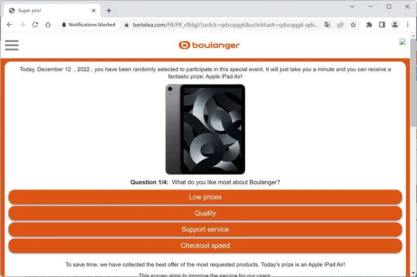 Image: Bertelea.com Fake Survey Ads