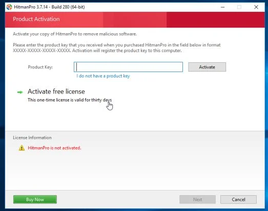 Click on the Activate free license button Activate the HitmanPro license